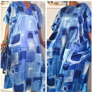Denim look patchwork Kaftan